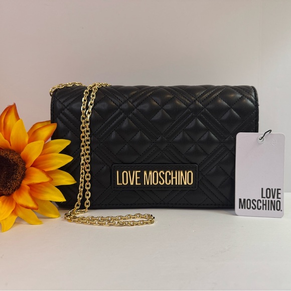Love Moschino Handbags - Love Moschino Black Quilted Crossbody Bag with Gold Chain